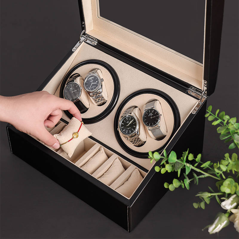 Leather Watch Box 4+6 Automatic Watch Winder with Watch Storage for 10 watches